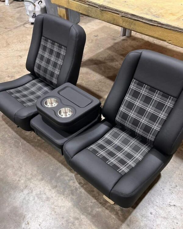 1986 C10 Bucket Seats Built in black vinyl with plaid inserts