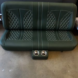Classic Bench seat in Dark Green vinyl + White diamond stitching