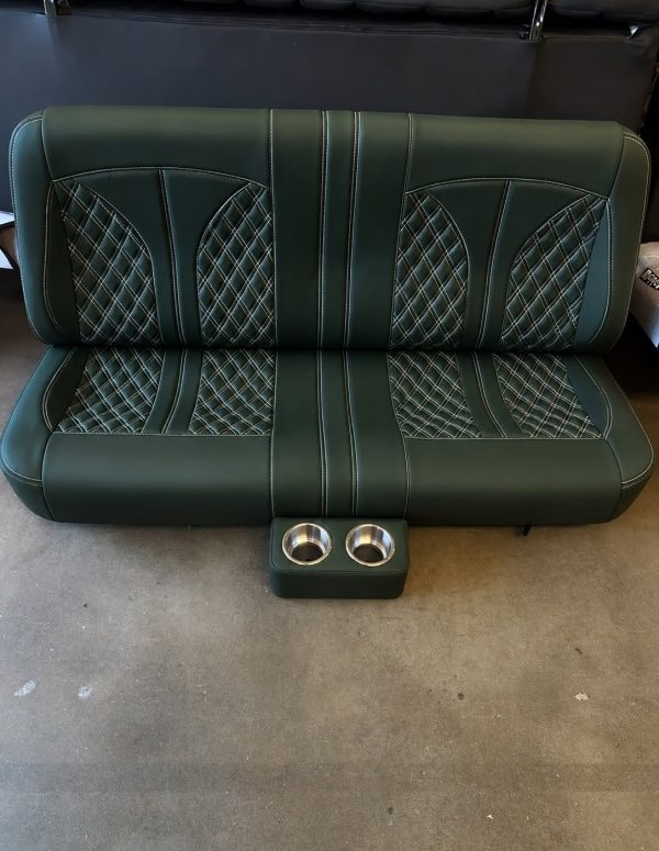 Classic Bench seat in Dark Green vinyl + White diamond stitching