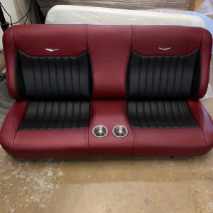 Classic two-tone Bench Seats For C10 in Cabernet Red vinyl/leather bolsters