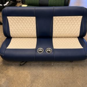 Classic two-tone cream and dark navy blue bench seat for 1984 Chevy K10 Silverado