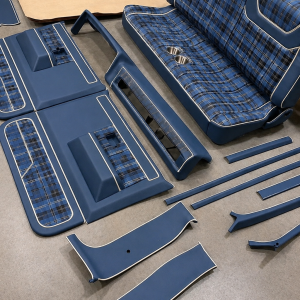 Complete C10 interior in blue plaid with white piping