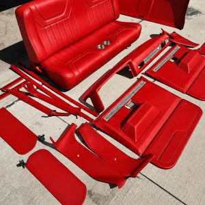 Complete interior for Ford/GMC and Chevy C10. Bench seat, door panels, dashboard, headliner, kick panels, sun visor.