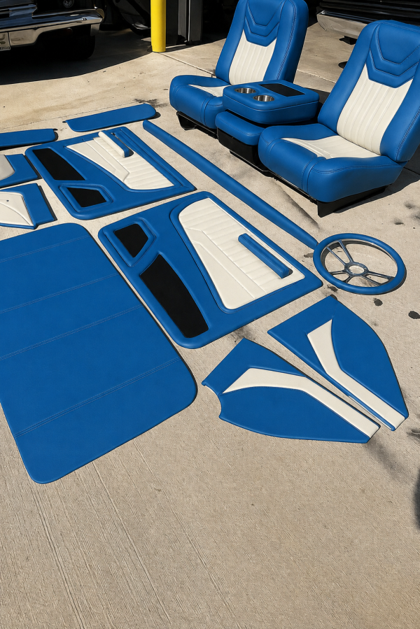 Complete interior in Blue vinyl with white accents