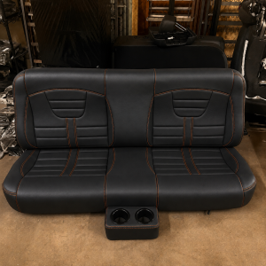 Bench Seat in Black vinyl with Orange Stitching