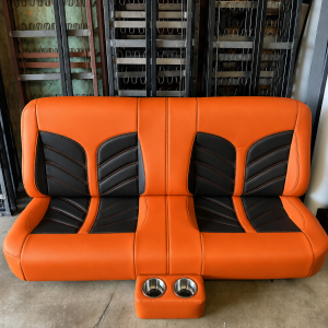 Bench Seat in Orange vinyl bolsters with black inserts