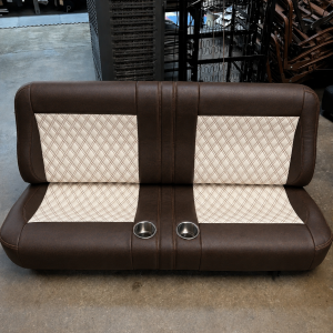 Dark Chocolate Brown vinyl bolsters with Cream inserts and brown stitching